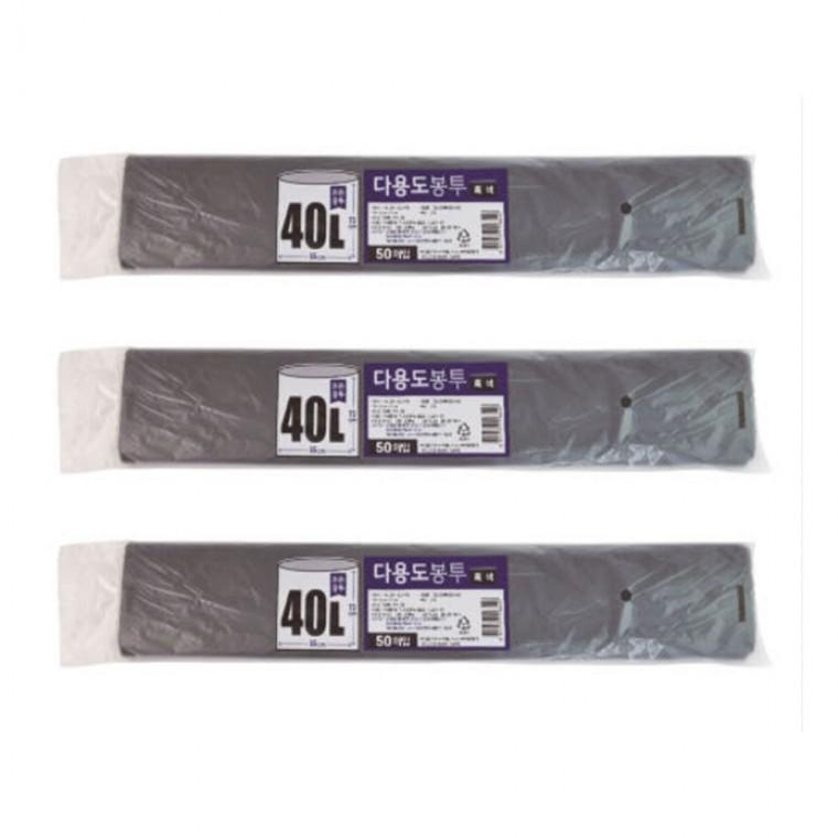 튼튼 다용도 봉투 분리수거 비닐봉투40L 50매 55x73cm 검정 3개
