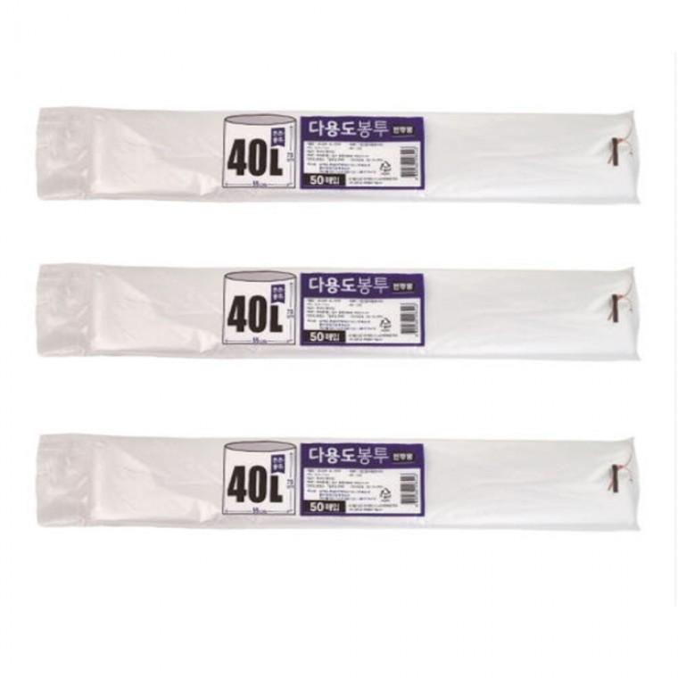 튼튼 다용도 봉투 분리수거 비닐봉투40L 50매 55x73cm 흰색 3개