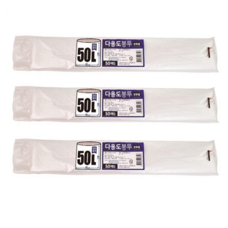 튼튼 다용도 봉투 분리수거 비닐봉투50L 50매 62x80xm 흰색 3개