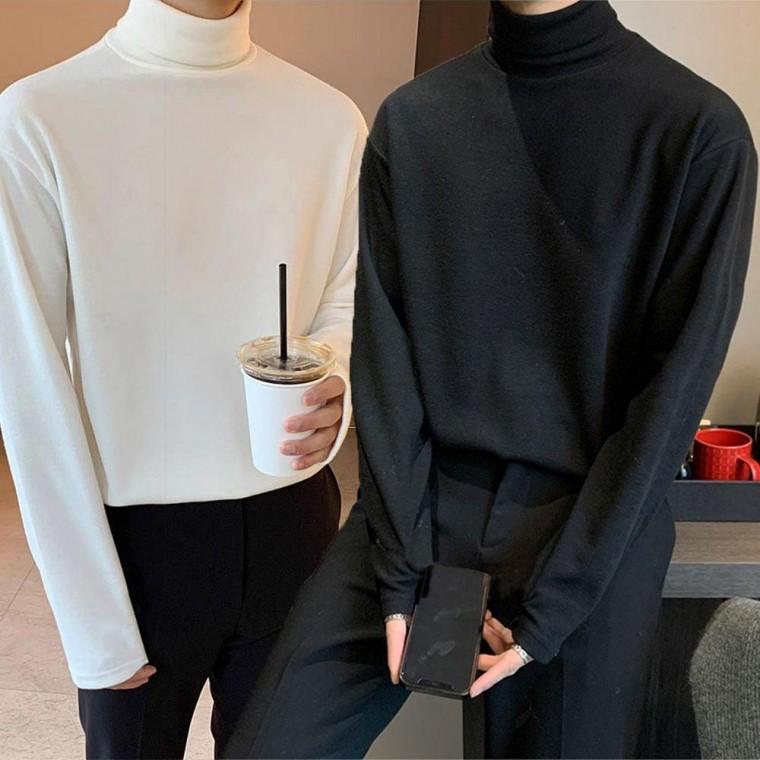 남자 겨울 피치 기모티 목폴라 하이넥 터틀넥 긴팔 티셔츠