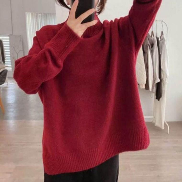 여성 하프넥 니트 스웨터 캐주얼 목폴라 터틀넥 긴팔 데일리 보온