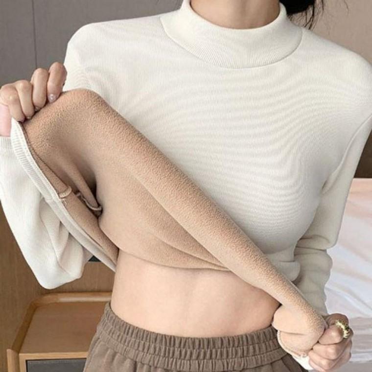여성 하프넥 기모 목폴라 티셔츠 상의 겨울 보온