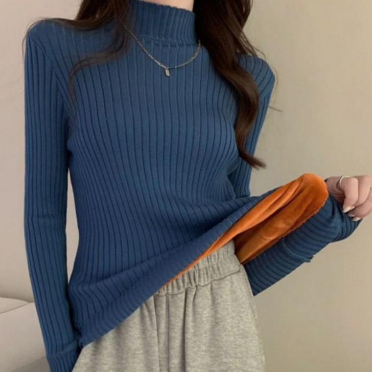 여성 슬림핏 기모안감 목폴라티 기모 반목 폴라티 겨울 캐주얼