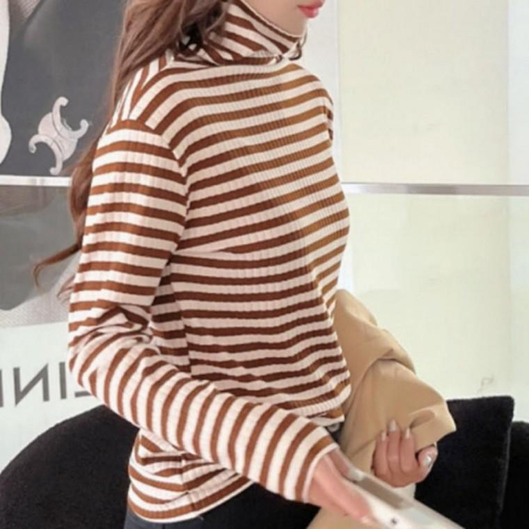 스트라이프 골지 베이직 목폴라 티셔츠 겨울