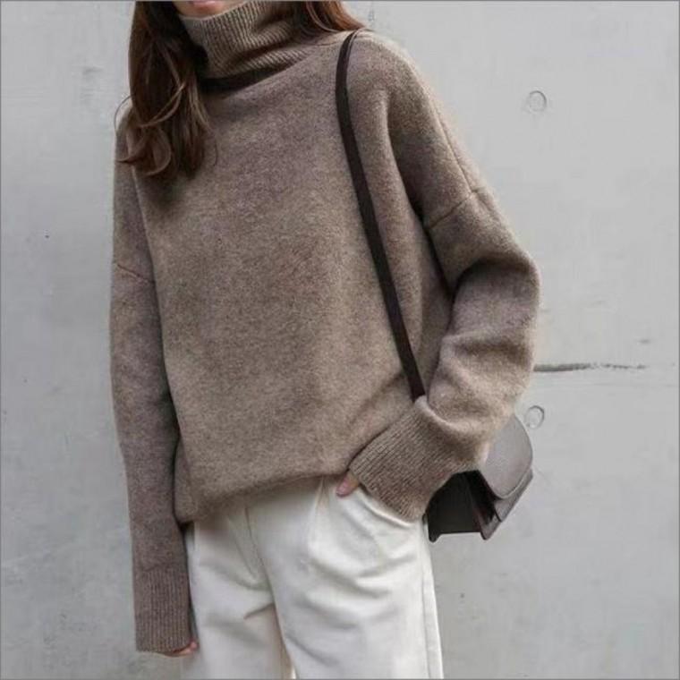 여성 니트 터틀넥 루즈핏 목폴라 긴팔 니트티 겨울 간절기