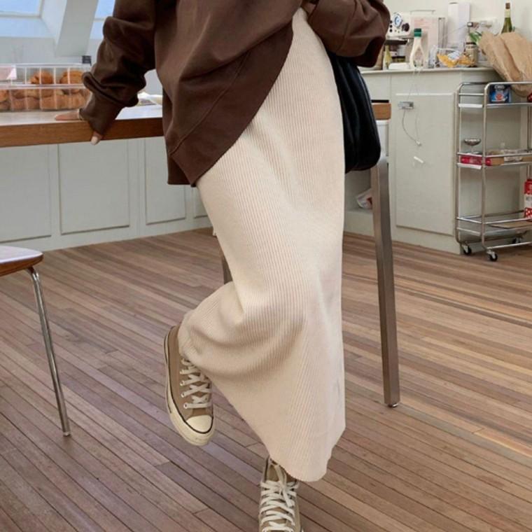 코듀로이 여자 A라인 롱스커트 1P 밴딩 루즈핏 치마