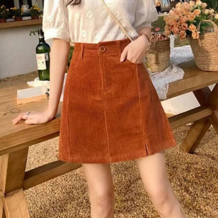 코듀로이 여자 A라이 미니 스커트 1P 옆트임 치마