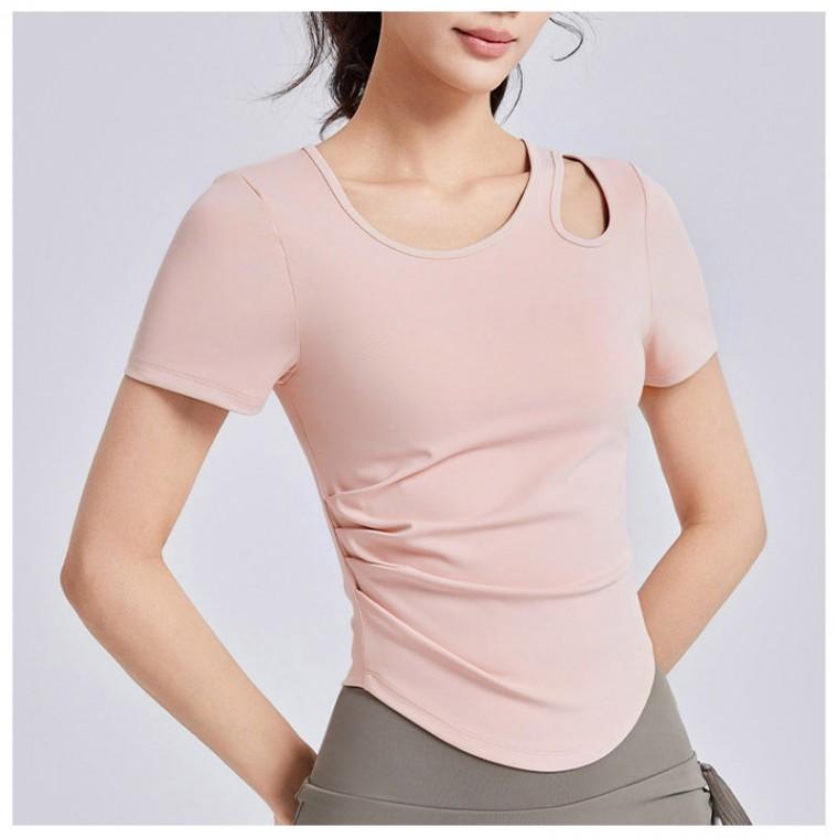 어깨펀칭 셔링 반팔 요가복