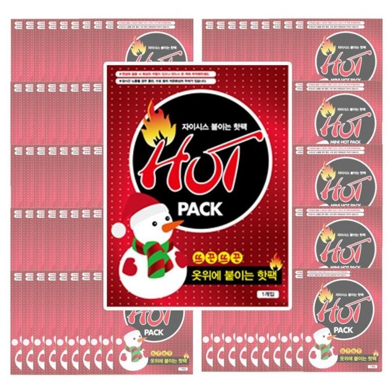 HOT 붙이는핫팩 100매 파스형 휴대용 핫팩 찜질팩