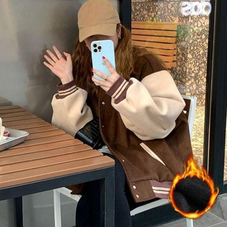 여성 패션 베이직 기모안감 배색 야구점퍼 여성점퍼 패션점퍼 기모점퍼 캐주얼점퍼 야구점퍼