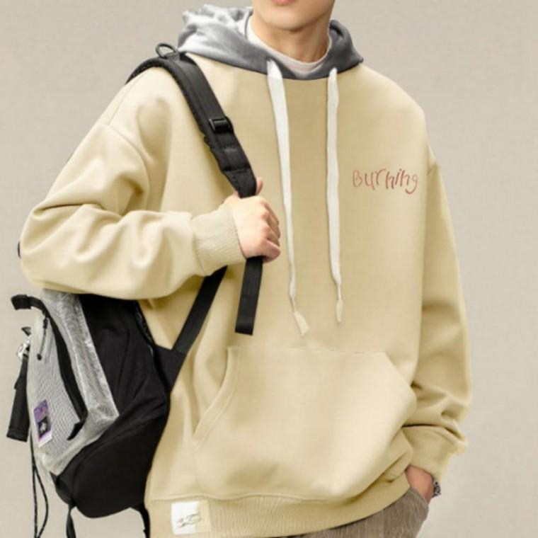 간절기 티셔츠 기본핏 긴팔 꾸안꾸 배색 후드티 오버핏