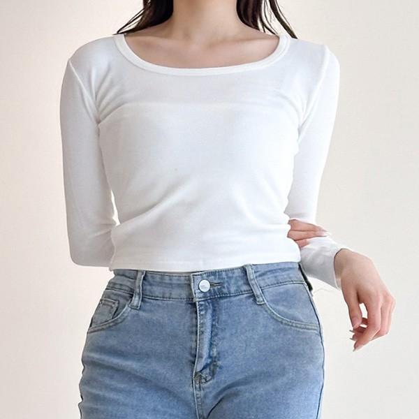 무채색 라운드넥 긴팔티 이너웨어 스퀘어넥 티셔츠