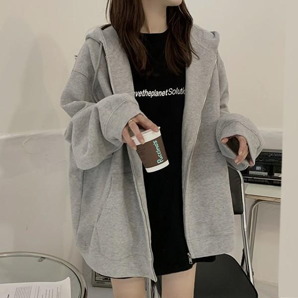 무채색 오버핏 여성 무지 후드집업 후드데님자켓
