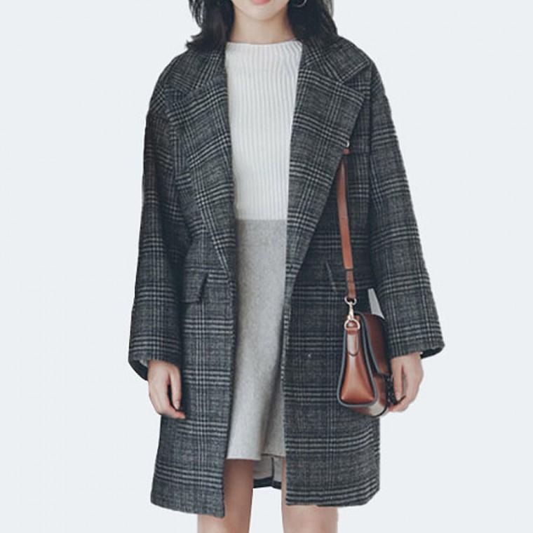 여자 체크 모직 루즈핏 가을 자켓