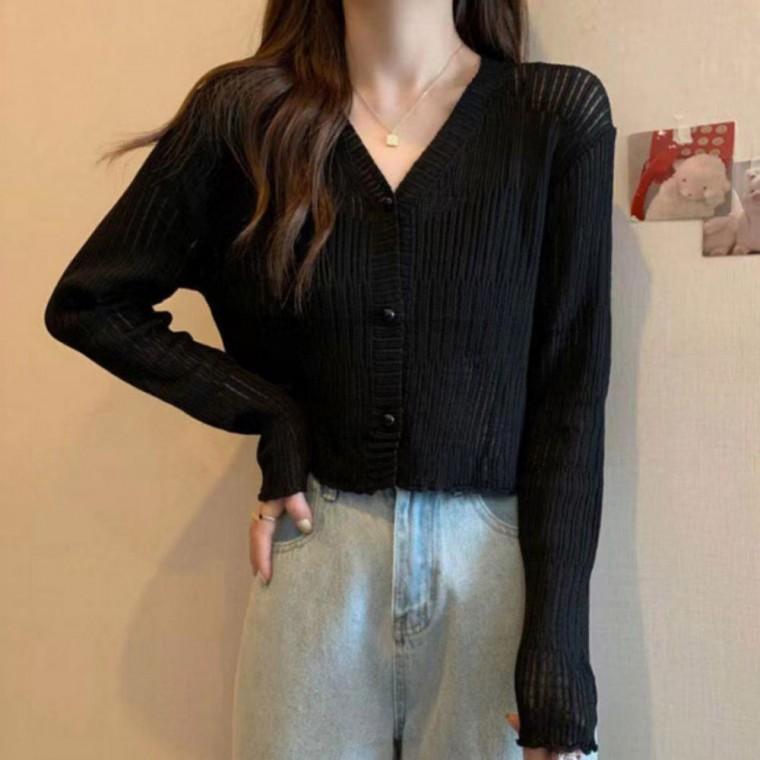 간절기 얇은 브이넥 가디건 여성용 가벼운 가을 아우터 데일리룩 세련된 상의 심플한 니트 가디건 예쁜 외