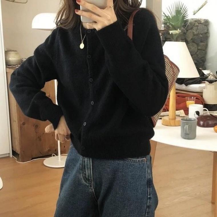 슬림핏 캐주얼 단추 가디건 남자 가디건 가디건 여성 여성 라운드 브이넥 가을 U넥 라쏠 니트티 간절기 반