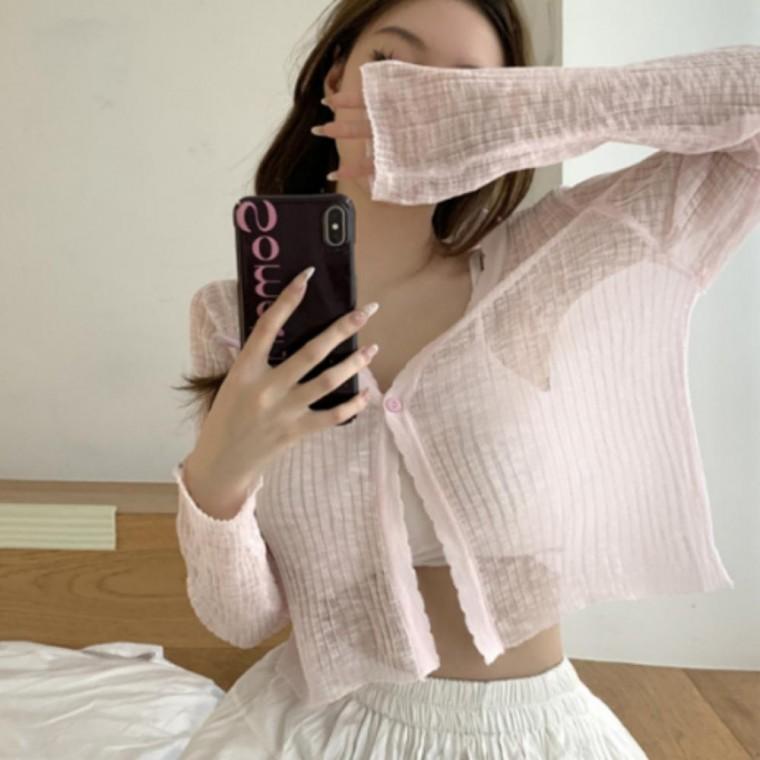 크롭 시스루 가디건 베이직 여성 여름 가을 가벼운 아우터 세련된 심플 데일리룩 상의
