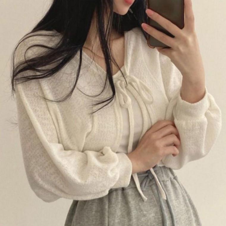 스트링 크롭 볼레로 가디건 여성용 가을 아우터 레이어드룩 세련된 상의 예쁜 크롭 가디건 데일리룩 니트