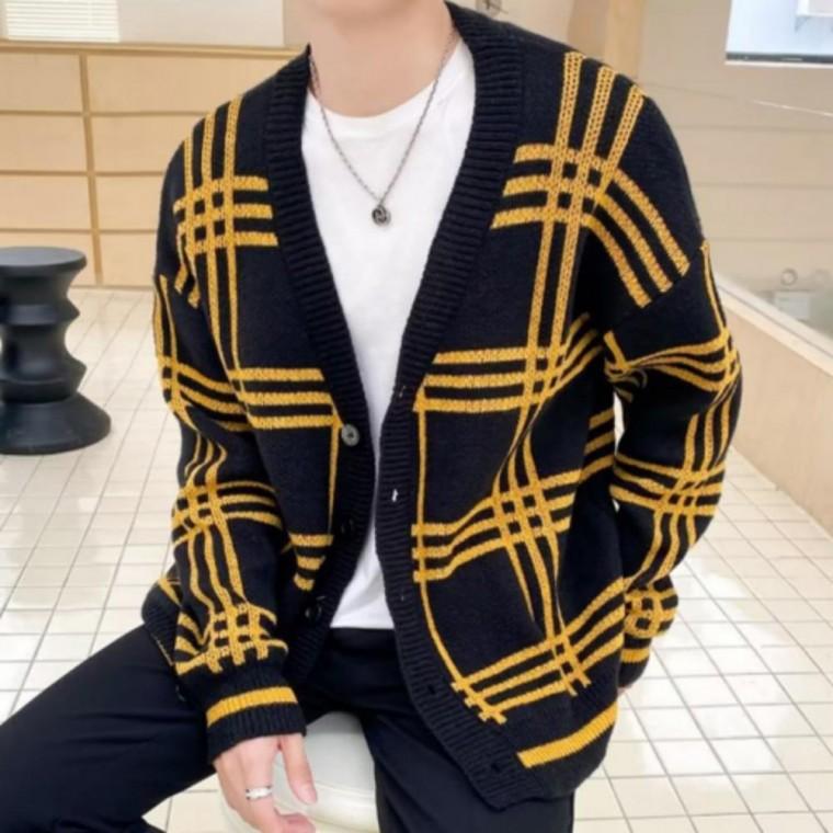 남성 클래식 트렌드 스트릿 체크 가디건 3컬러 가을 아우터 데일리룩 세련된 상의 포인트 니트 가디건 남자