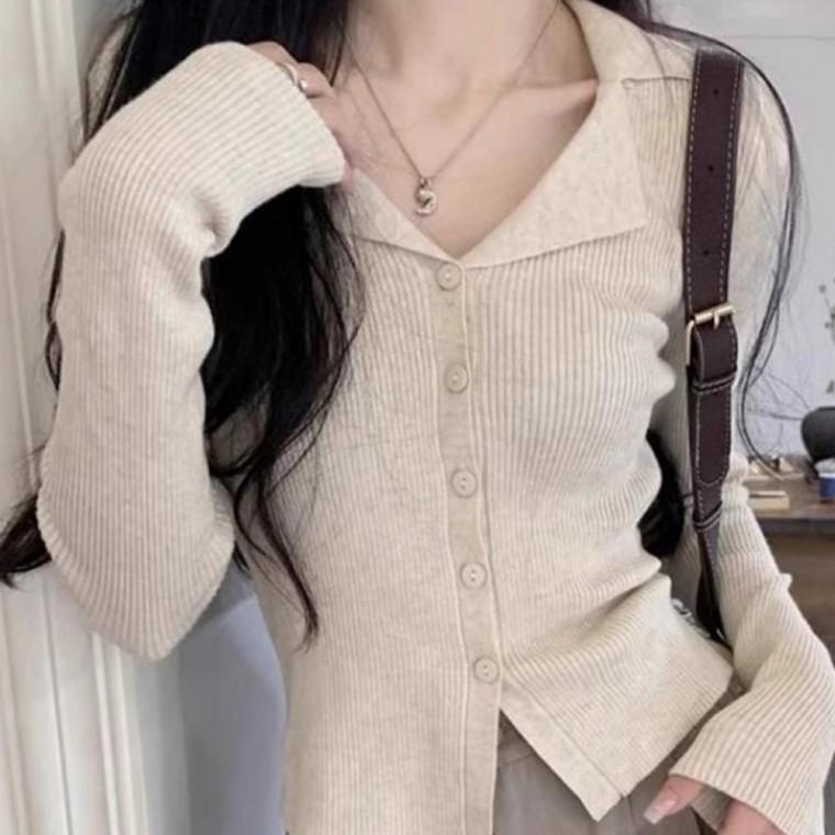 여리여리 긴팔 브이넥 카라 슬림핏 니트 가디건 여성용 가을 상의 데일리룩 세련된 가디건 예쁜 코디룩 니