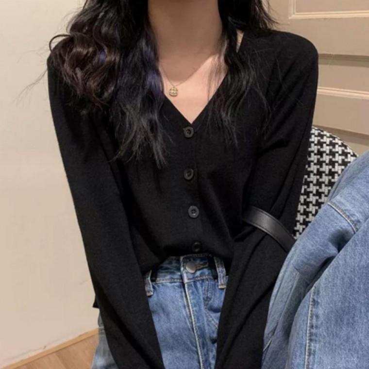 여성 캐주얼 버튼 크롭 브이넥 가디건 5컬러 가을 니트 상의 데일리룩 세련된 크롭 가디건 예쁜 코디룩 외