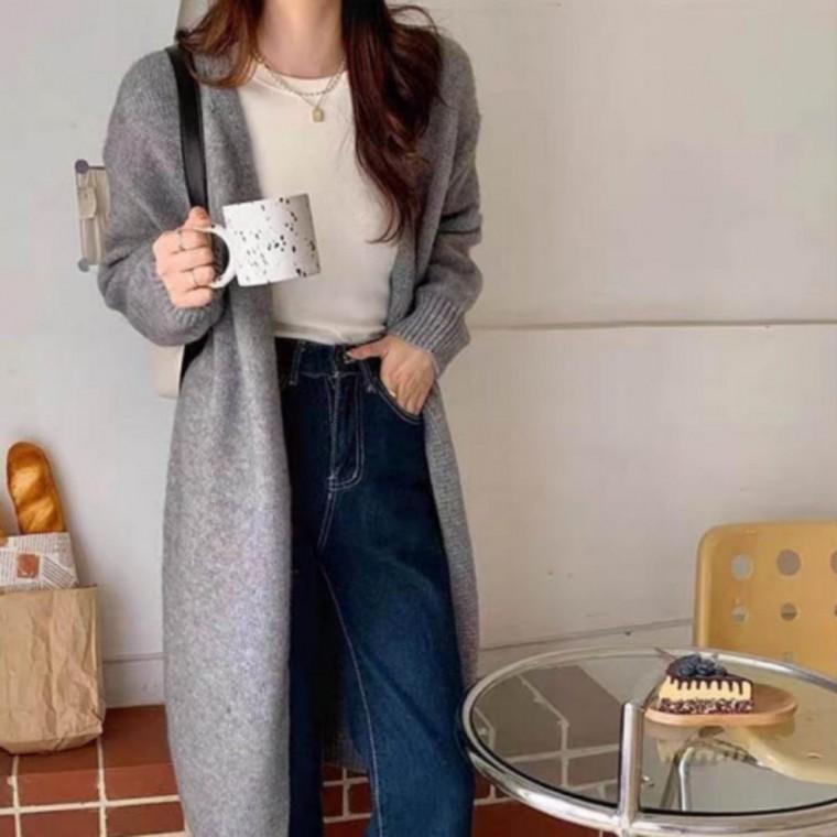 여성 레이어드 무드 베이직 오픈 롱 가디건 가을 아우터 데일리룩 루즈핏 롱 니트 가디건 세련된 외투 예쁜