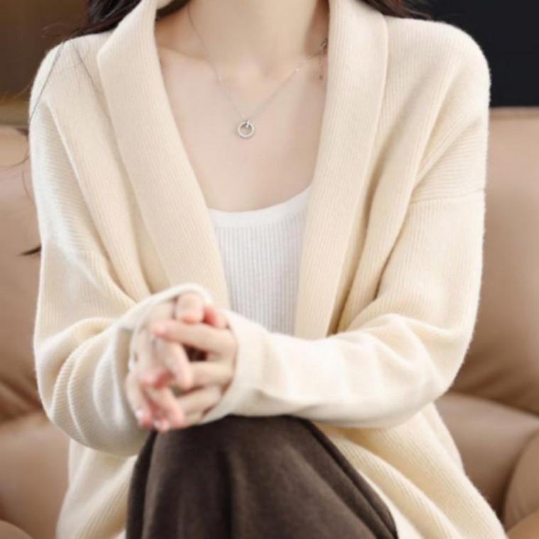 노버튼 베이직 숄 가디건 여성용 오픈형 니트 아우터 가을 겨울 레이어드 숄 스타일 상의 우아한 루즈핏 가