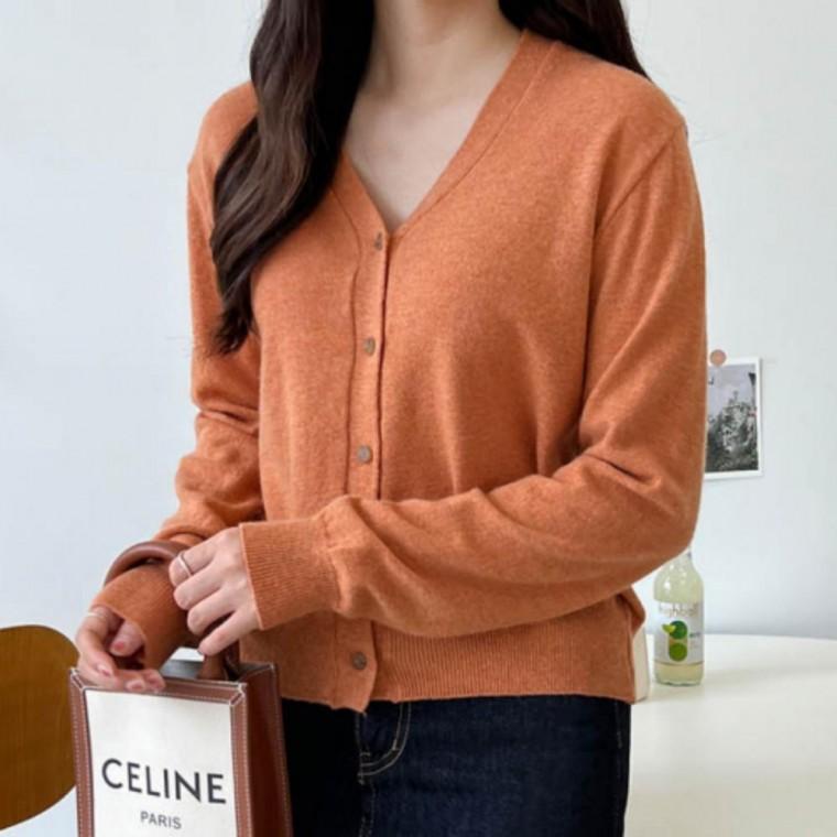 캐시미어 긴팔 가디건 간절기 브이넥 베이직 여성용 심플한 상의 세련된 가을 니트 외투