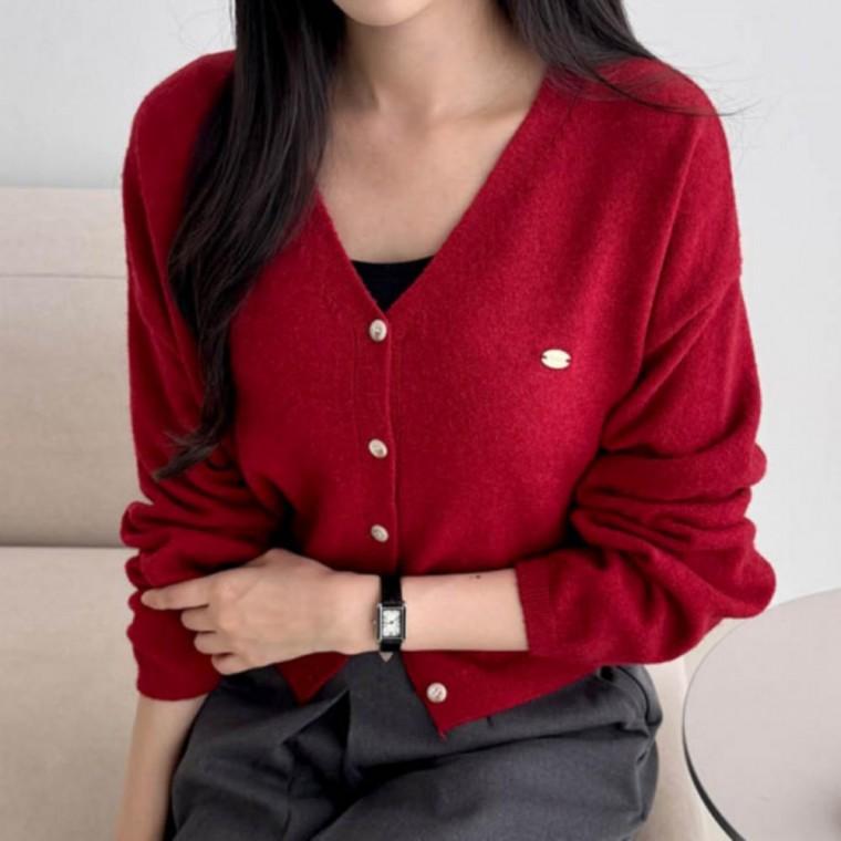 베이직 가디건 브이넥 데일리 여성 긴팔 상의 심플한 가을 아우터 세련된 니트 외투 코디