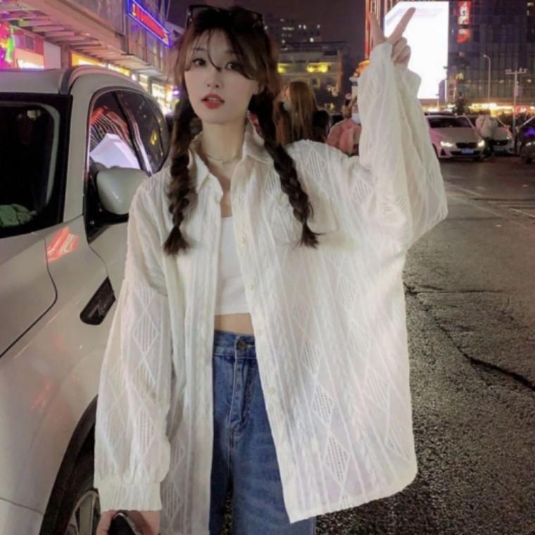 펀칭 카라 셔츠 가디건 루즈핏 캐주얼 여성용 세련된 상의 가을 아우터 예쁜 데일리 코디