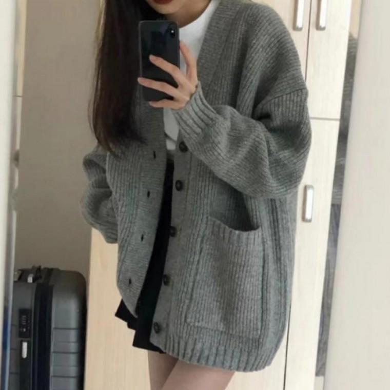 루즈핏 니트 가디건 여성용 가을 아우터 포근한 외투 데일리 세련된 심플 코디룩 상의