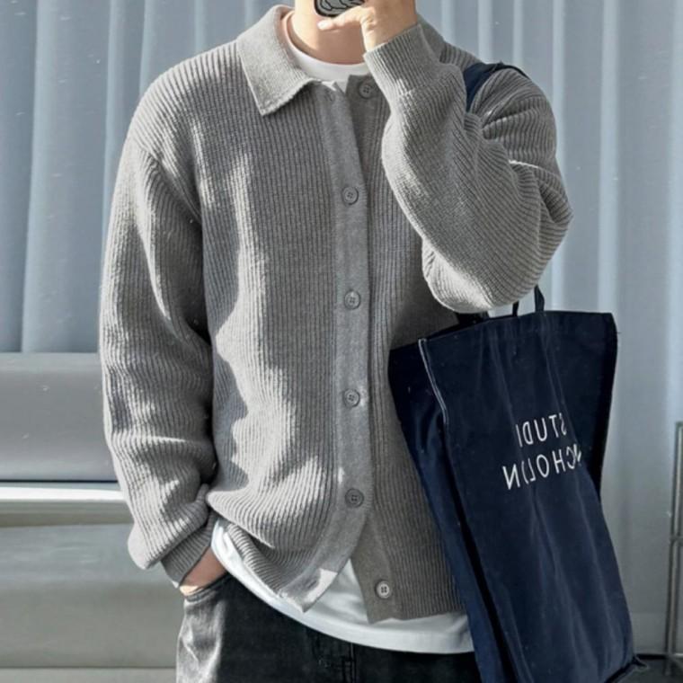 남성 클래식 골지 버튼업 카라 니트 가디건 3컬러 가을 아우터 데일리룩 오피스룩 세련된 상의 심플한 남자