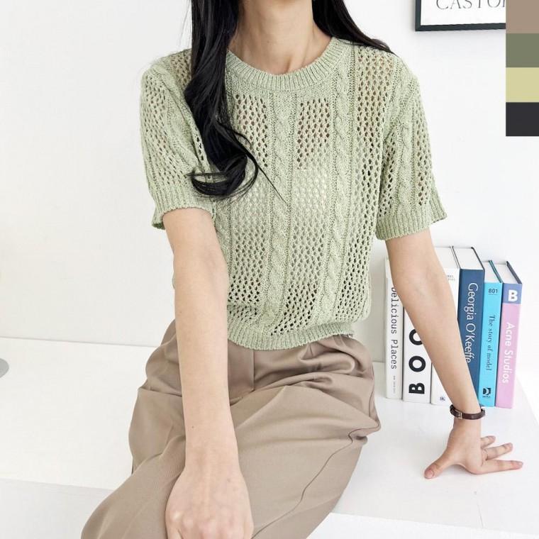2LPPT 1032 여자 베리 꽈배기 스카시 반팔니트 가디건 스웨터 가을 무지 겨울 조끼 울 U넥 라운드 라운드넥