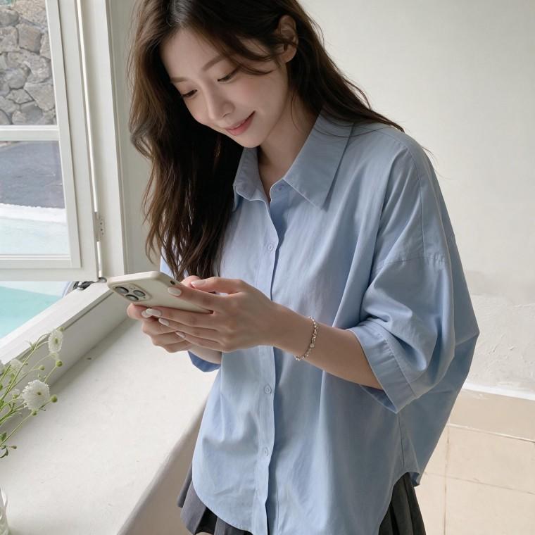 가오리 트임 셔츠 루즈핏 데일리 봄 가을 셔츠룩 오피스룩 출근룩 데이트룩