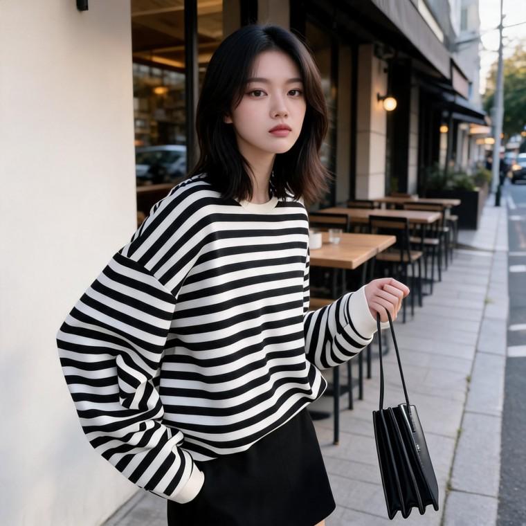 줄무늬 티셔츠 루즈핏 가로 스트라이프 상의 면 반팔 데일리웨어 여름 가을 일상복