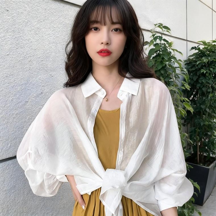 여성 시스루 셔츠 쉬폰 가오리핏 블라우스 여름 데일리 오피스룩 봄 가을 하객룩