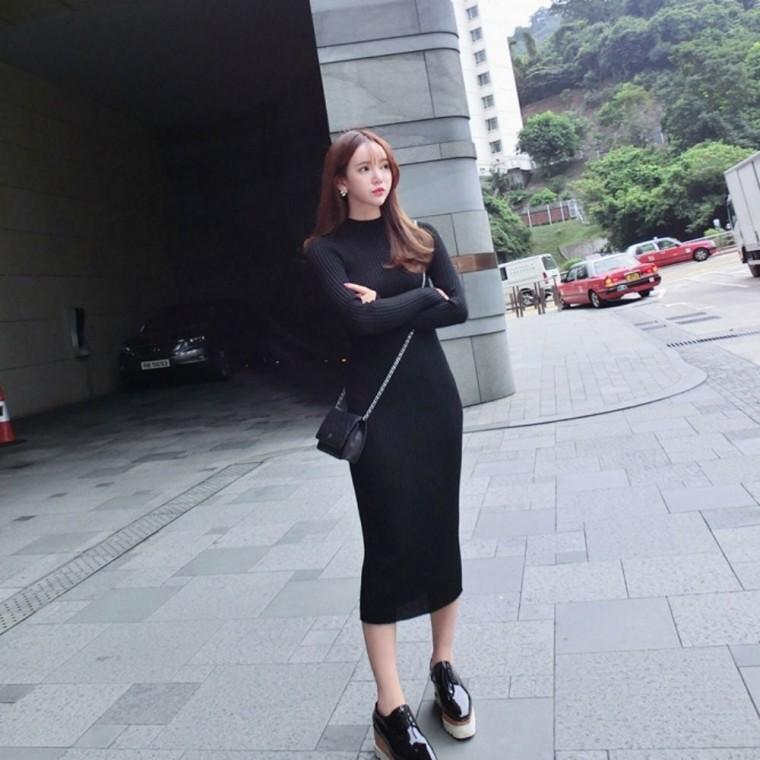 가을 2컬러 니트 여성니트 니트골지 슬림핏 골지 롱 원피스 여성