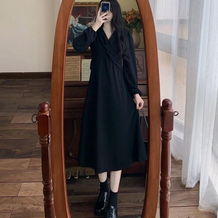 패션 꼬임 가을 블라우스 원피스 미디 여성 A라인 봄 2컬러 롱