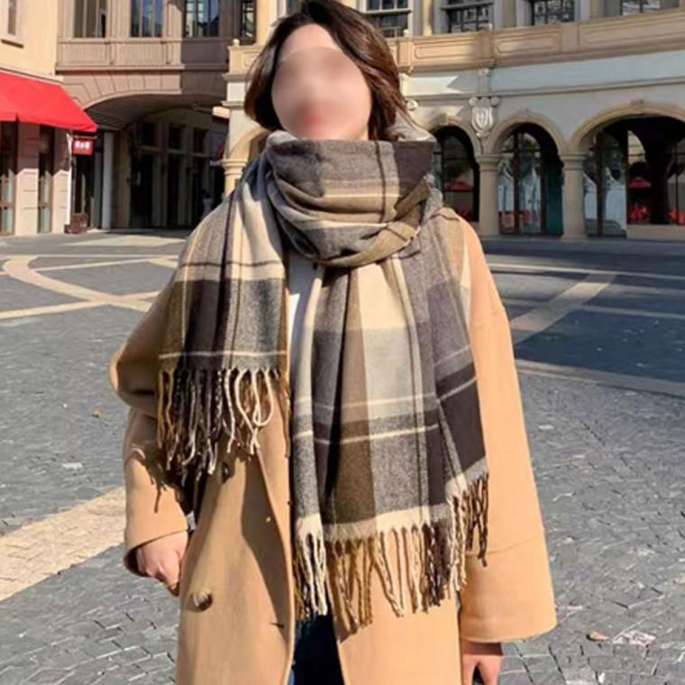 가을선물 머플러 선물 여성 롱 패턴 스카프 울 와이드 코트 패션 니트