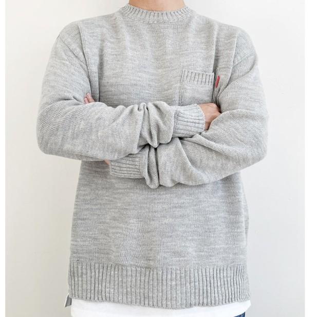 포켓 남자 니트 라운드넥 가을 겨울 남성 니트티 2색