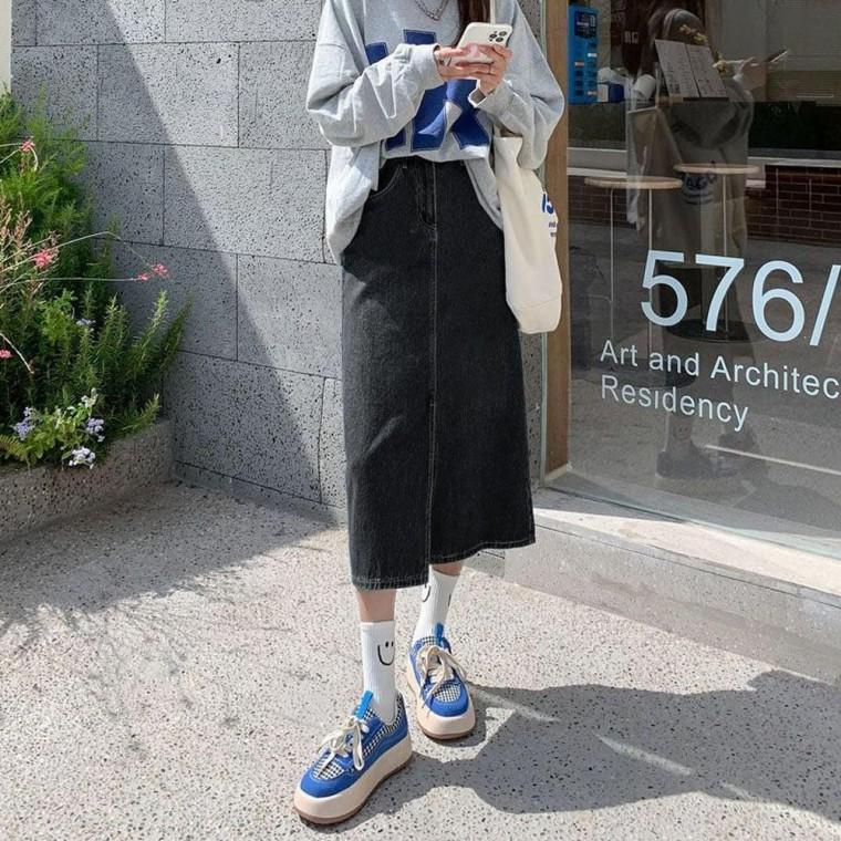 가을 여자 A라인 스커트 청치마 데님스커트 봄 롱 봄스커트 데님스커트