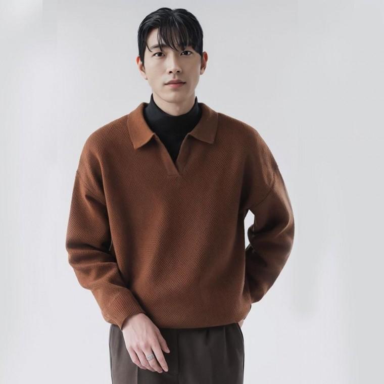 와플 남자니트 가을 카라니트 V넥 오버핏 스웨터 니트 남자 카라 패션