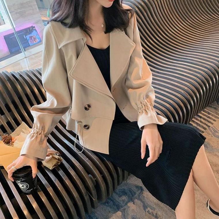가을 여성 크롭 숏 트렌치자켓 간절기 트렌치코트 간절기 의류 스타일 여성