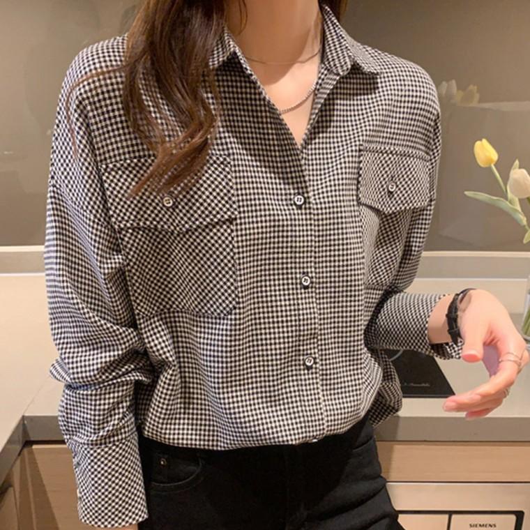긴팔 블라우스 셔츠 남방 여자 여성 봄 가을 체크 기본 베이직 데일리 캐주얼 일상 오피스 하객 데이트