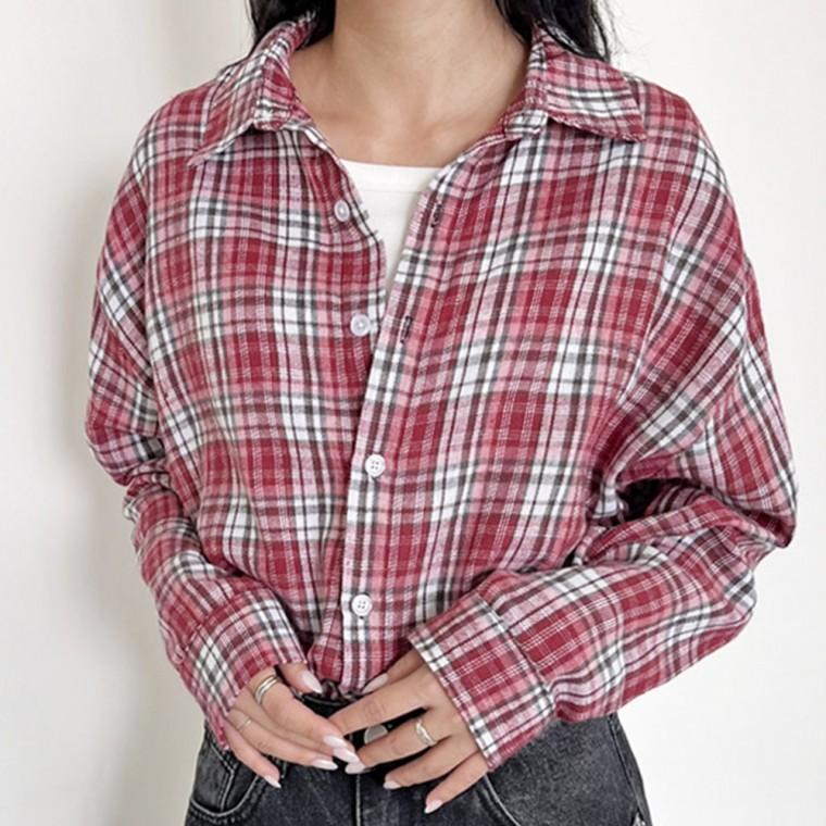 여자 여성 남방 체크 셔츠 블라우스 긴팔 캐주얼 기본 베이직 데일리 봄 가을 레이어드 일상 데이트 컬러