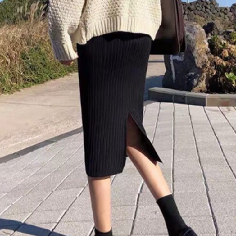 좋은 데일리 봄 가을 H라인 골지 밴딩 롱 니트 스커트 치마