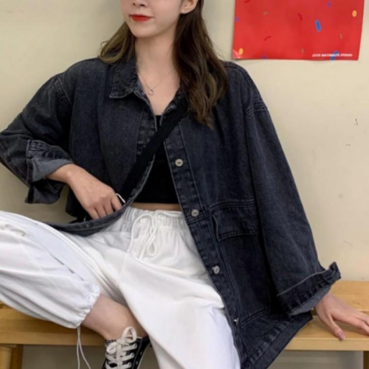 블루 간절기 자켓 청 가을 루즈핏 여성 데님