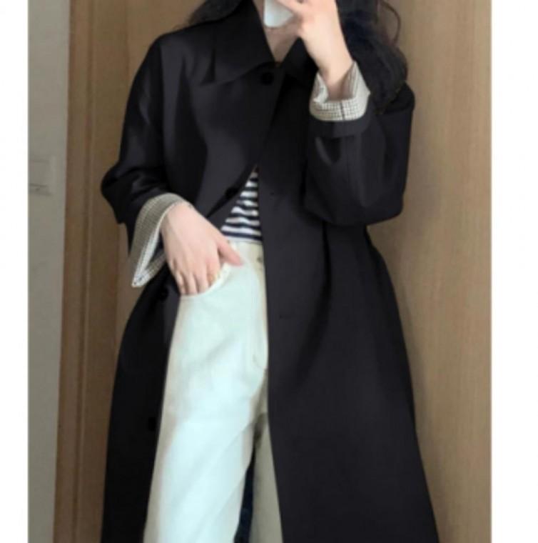 심플한 클래식한 봄 여성 소매 체크 가을 트렌치코트