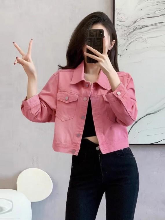 LF34700 화사한 핑크 봄 가을 간절기 루즈핏 청 데님 재킷 자켓 아우터