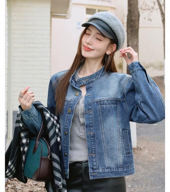 F134402 라운드넥 지퍼 봄 가을 간절기 루즈핏 청 데님 재킷 자켓 아우터